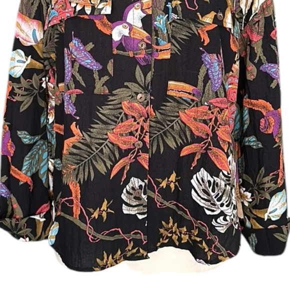PEPALOVES Bohemian Tropical Button Up Shirt Black Whimsical Butterflies Large - Picture 4 of 16